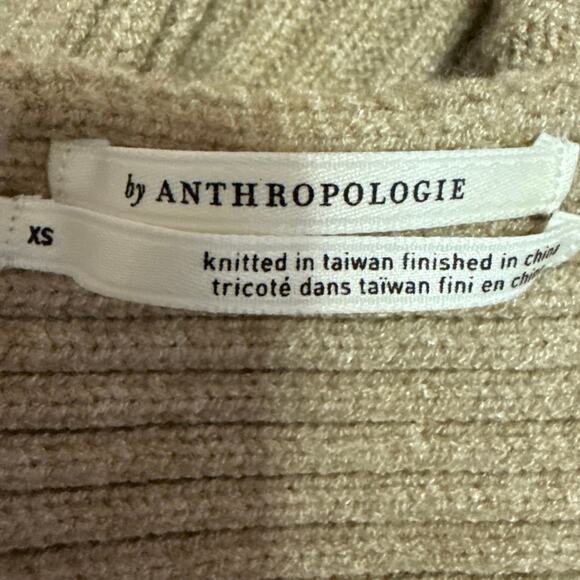 Anthropologie Tan Rib Knit Long Batwing Sleeve Drop Shoulder Sweater Top Size XS - Picture 3 of 4